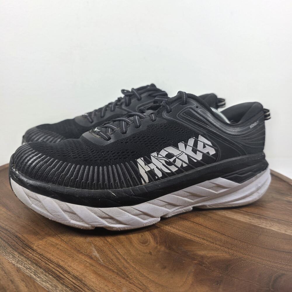 Hoka One One Bondi 7 Womens Black And White Size 9.5 Athletic Shoes 1110519 BWHT - Picture 2 of 12